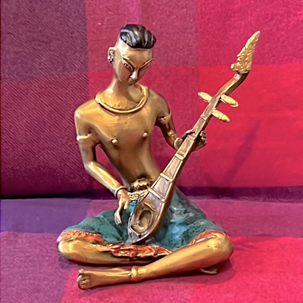 Brass Figural Sculpture Musician Guitar Thailand